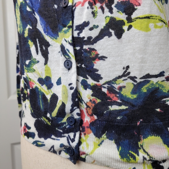 Jones & Co New York women's Cardigan- LARGE- 3/4 Sleeve cream Linen floral print - Picture 9 of 12